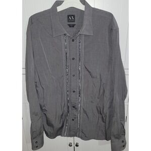 AX Armani Exchange Mens Slim Fit Button Down Shirt Gray XL‎ Embellished